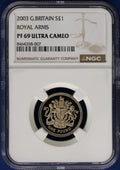 2003 Silver Proof £1 coin "Royal Arms" PF69 Ultra Cameo